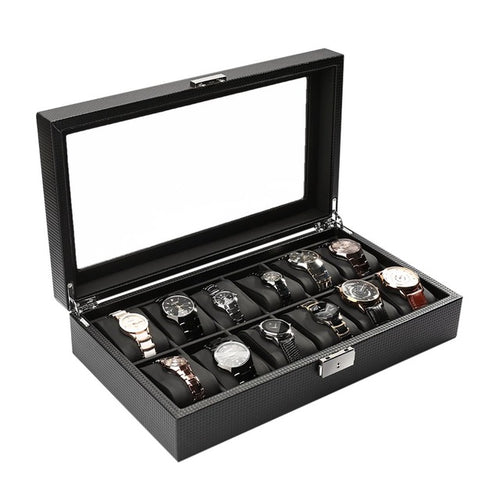 Load image into Gallery viewer, 12 Slot Luxury Carbon Fiber Watch Box Black
